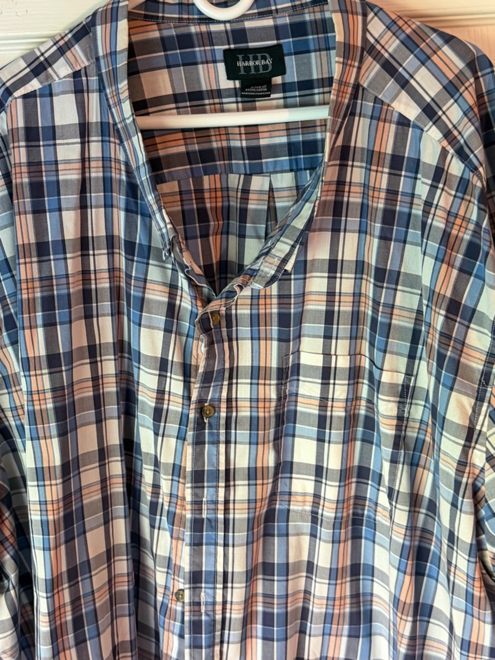 Harbor Bay Men’s Navy, Light Blue and Tan Plaid Button-Down Shirt
